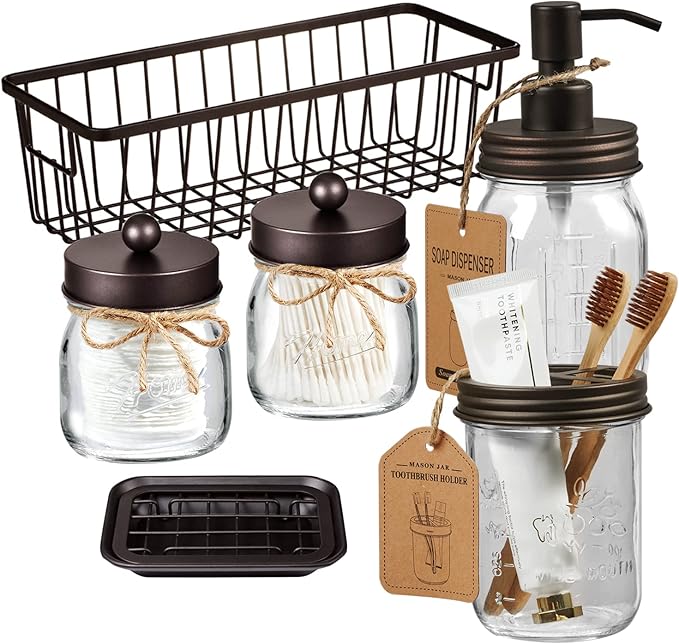 SheeChung 6Pcs Mason Jars Bathroom Accessories Set Complete by SheeChung
