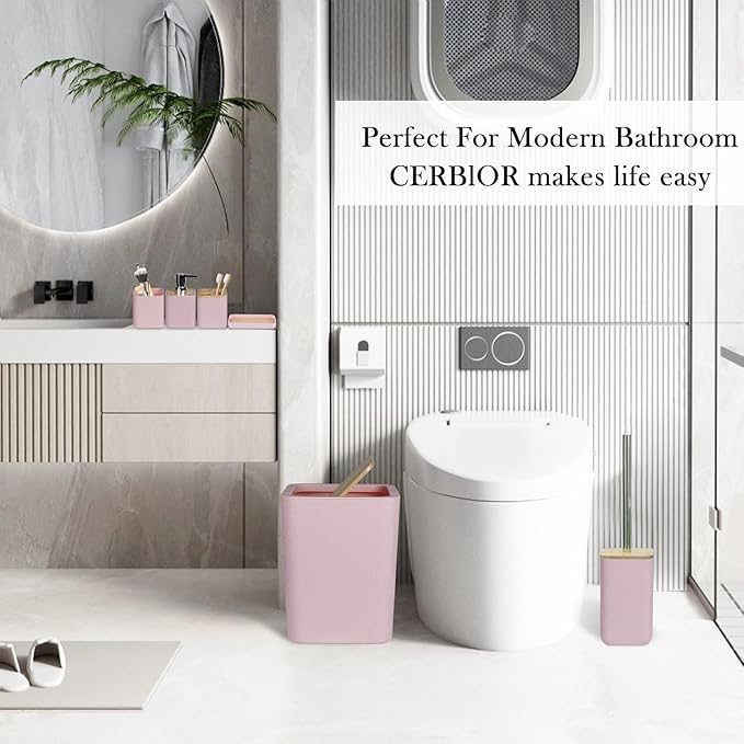 CERBIOR Bathroom Accessories Set 6 Piece Bamboo Bath Ensemble Includes Soap - Image 7