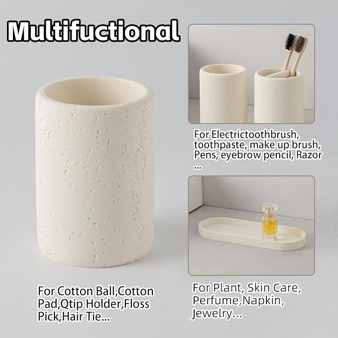 Bathroom Accessories Set, 4 Piece Travertine Stone Look Collection, Modern Bath - Image 4