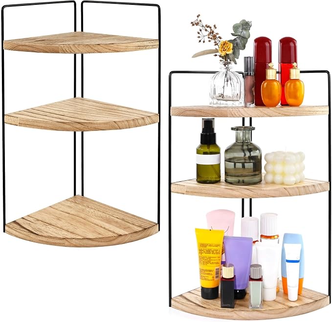 Corner Bathroom Counter Organizer Countertop Brown, 2 Pack 3 Tier Corner Shelf by Unknown