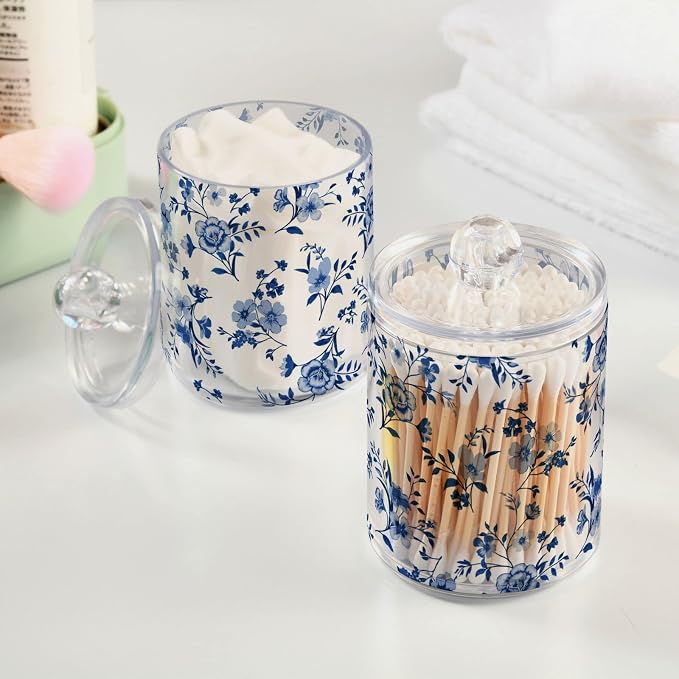 Kigai Cotton Swabs Organizer Blue Wildflowers Qtip Holder Dispenser - Image 5