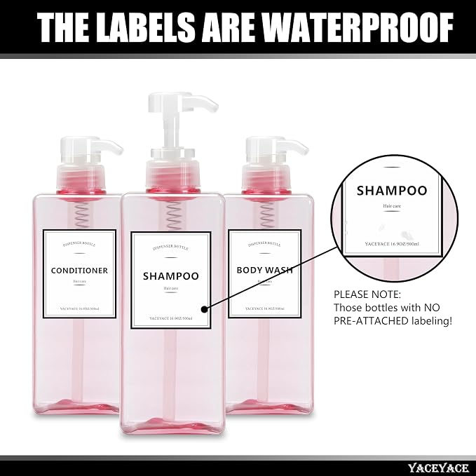 Pink Shampoo and Conditioner Set of 3, 16.9oz Clear Shampoo Bottles - Image 2