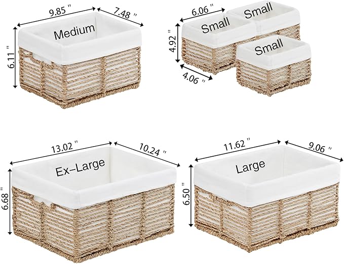 Vagusicc Wicker Storage Basket, 6 Pack Seagrass Baskets - Image 2