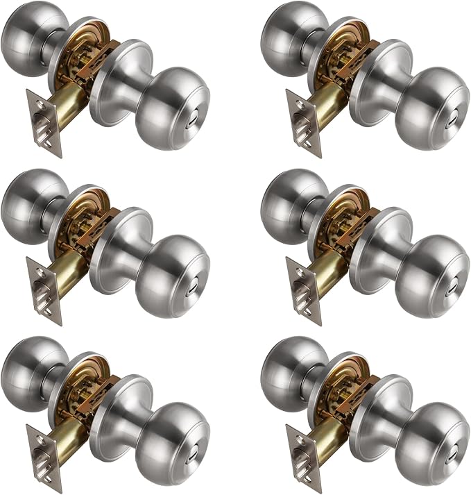 6 Pack Brushed Nickel Door Knobs Interior, Bath & Bed Privacy Door Knob by NCSENBuidlingHardware