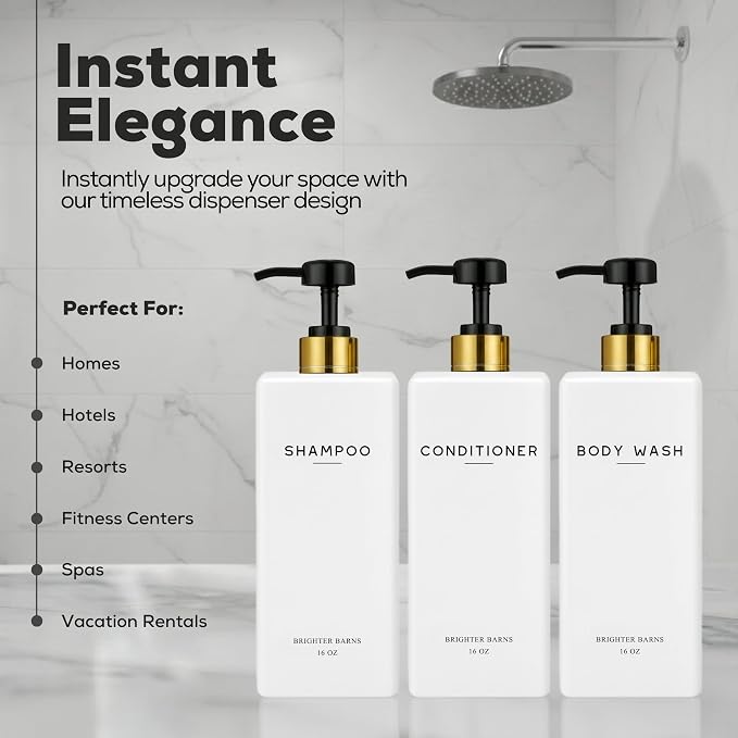 White Shampoo and Conditioner Dispenser Set by Brighter Barns - Image 2