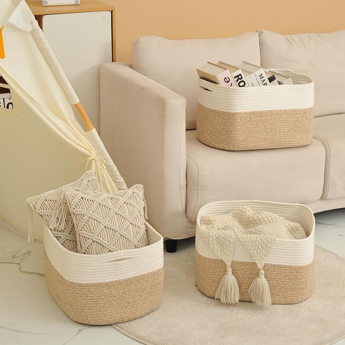 Large Storage Baskets for Organizing Shelves, Woven Cotton Rope Bins for Baby - Image 6
