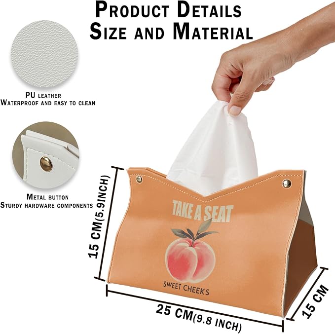 Funny Peach Tissue Box Cover Rectangle, Take A Seat Sweet Cheeks PU Facial - Image 5