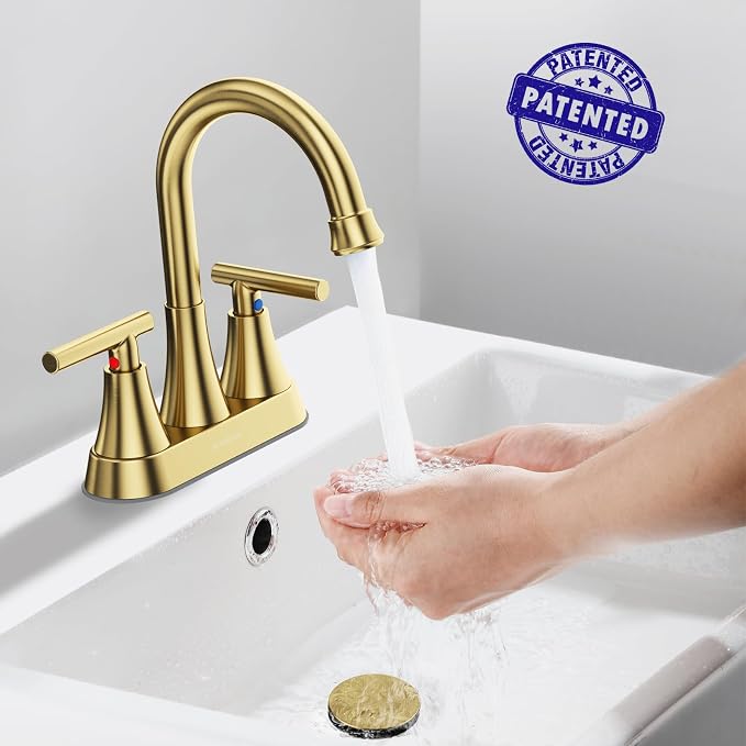 Bathroom Faucets for Sink 3 Hole, Hurran 4 inch Brushed Gold Bathroom Sink - Image 4