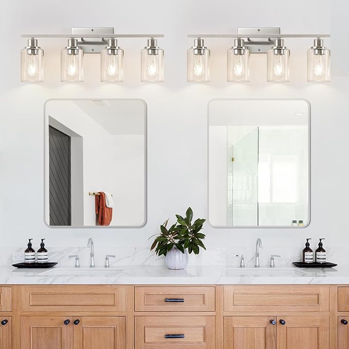 4-Light Bathroom Light Fixtures, Brushed Nickel Vanity Lights - Image 6