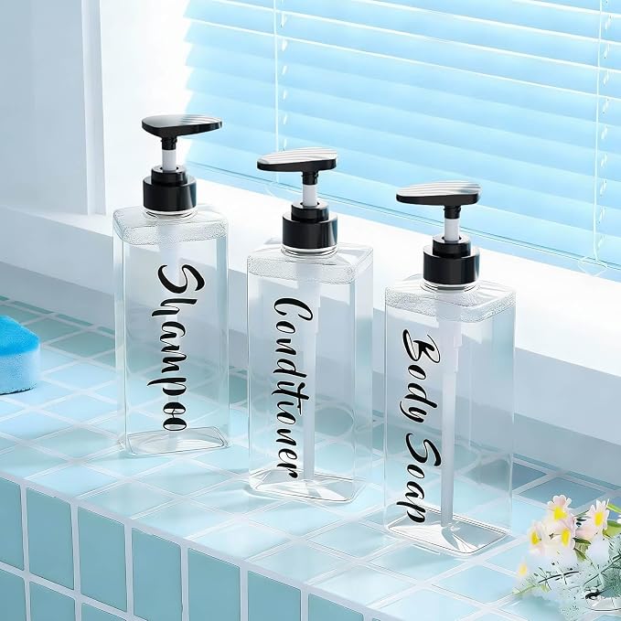 16.9oz Clear Shampoo and Conditioner Dispenser Set of 3, Refillable Empty - Image 2