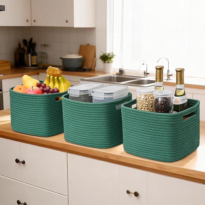 3 Pack Cube Storage Bin, 9”x9”x7” Cotton Rope Woven Baskets - Image 6