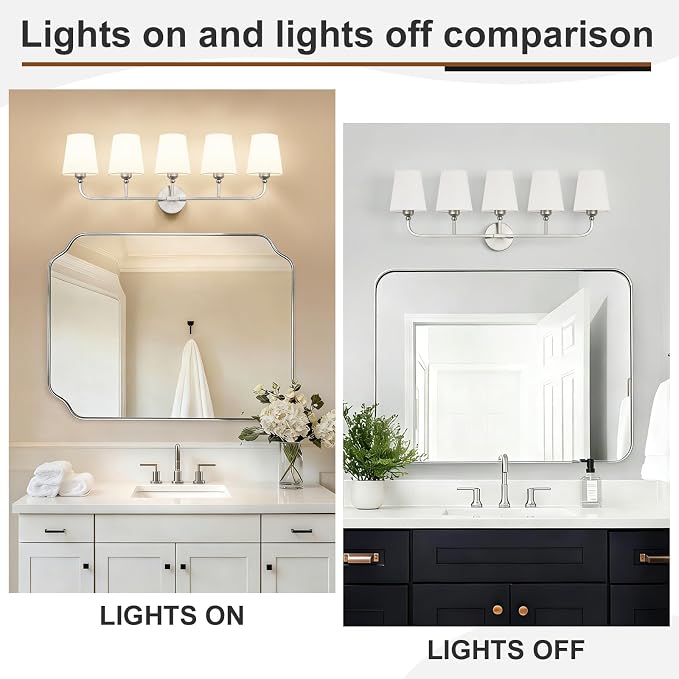 Bathroom Vanity Light, Brushed Nickel Bathroom Light Fixtures, 5-Light Lighting - Image 5