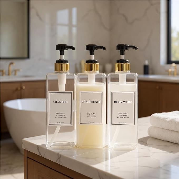Modern Gold Design Shampoo and Conditioner Dispenser, Large 27oz Shower Soap - Image 4