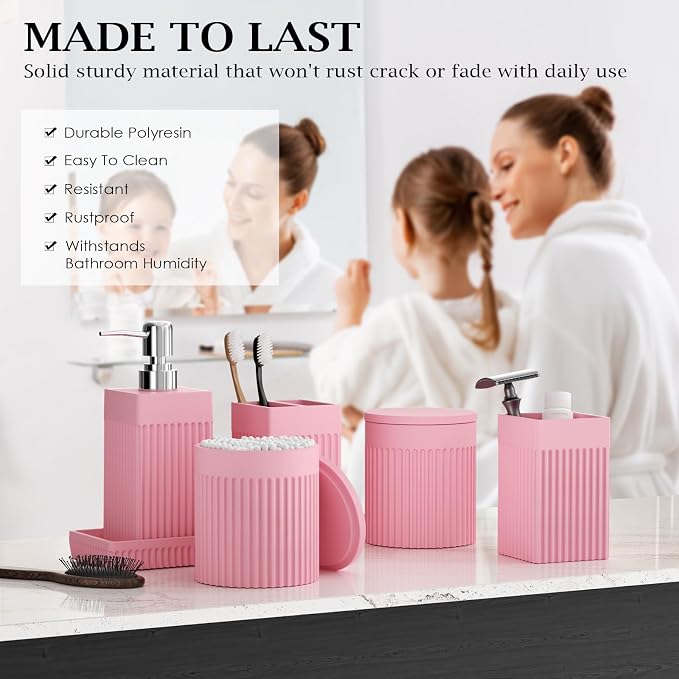 6-Piece Pink Bathroom Set - Image 3