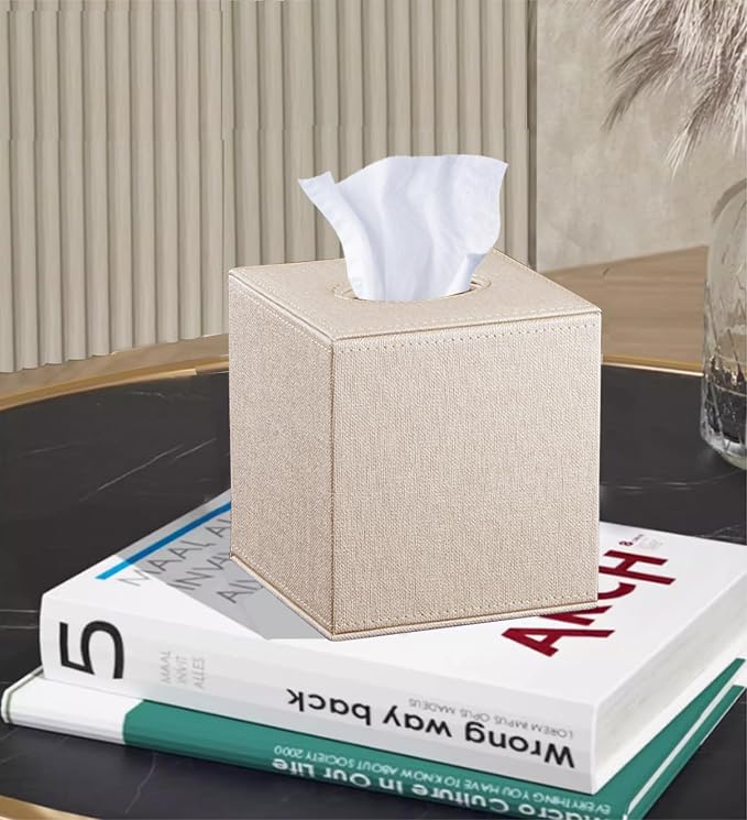 Leather Square Tissue Box Cover, Cut Tissues Cube Box Holder, Modern Facial - Image 2