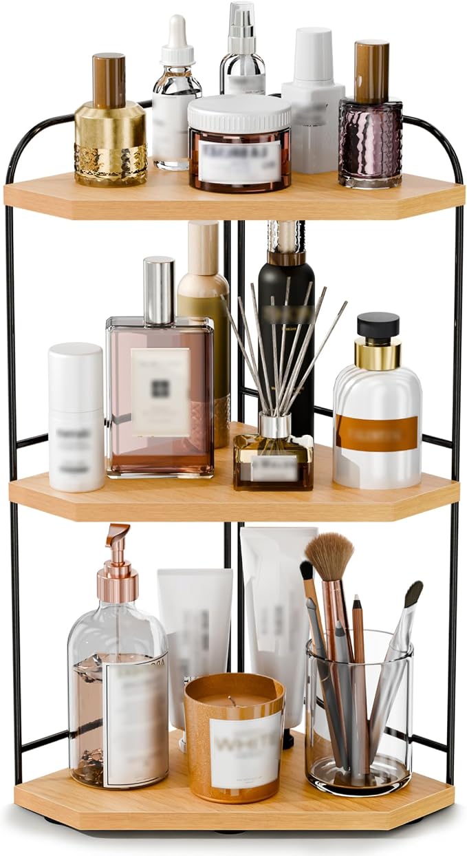 Corner Bathroom Counter Organizer, 3-Tier Wood Countertop Organizer - Image 8