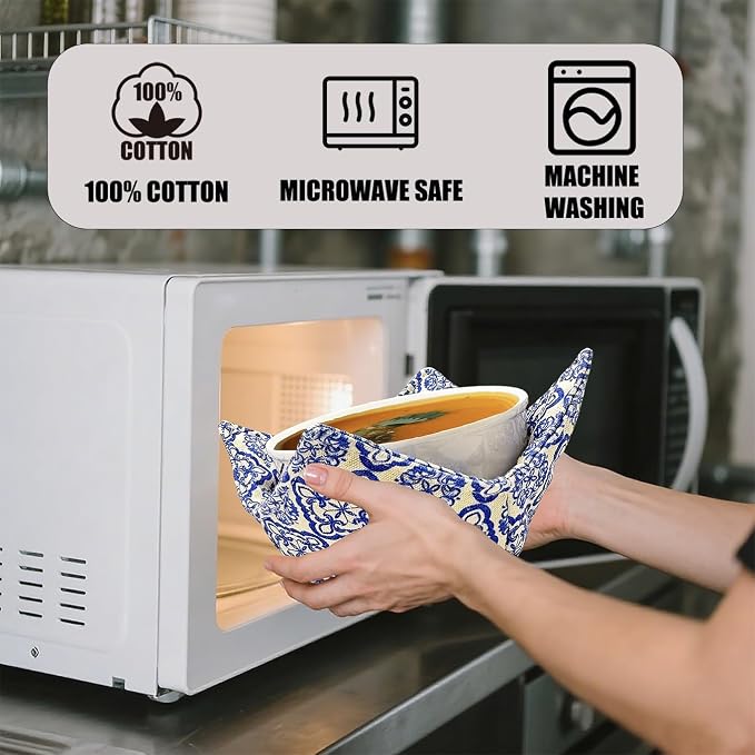 Cotton Microwavable Bowl Cozy ，Set of 6，Microwave-Safe Hot Bowl Holders - Image 6