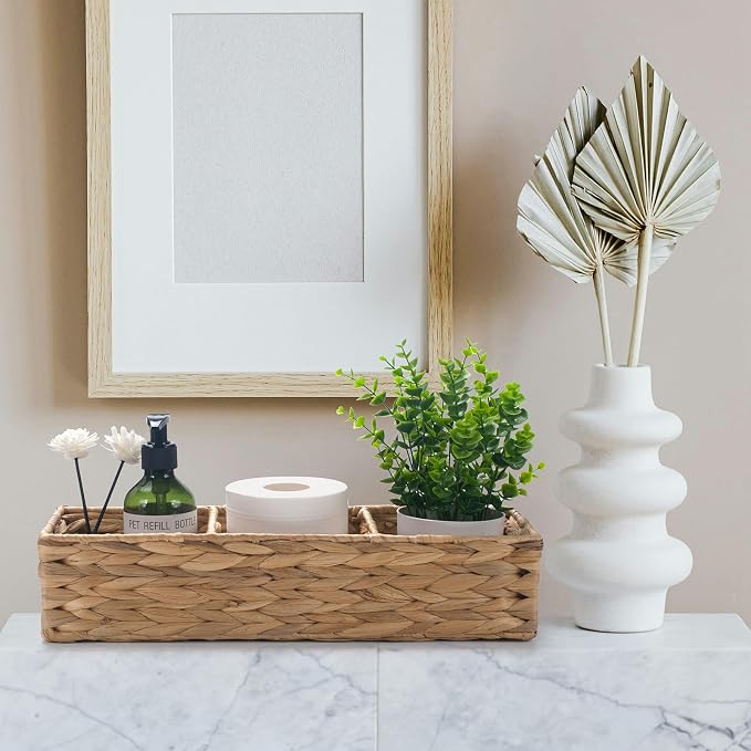Wicker Bathroom Basket with 3 Compartments, Water Hyacinth Toilet Tank Basket - Image 7