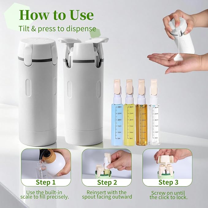 4 in 1 Travel Dispenser, 4 Pack 30ML Travel Bottles - Image 6
