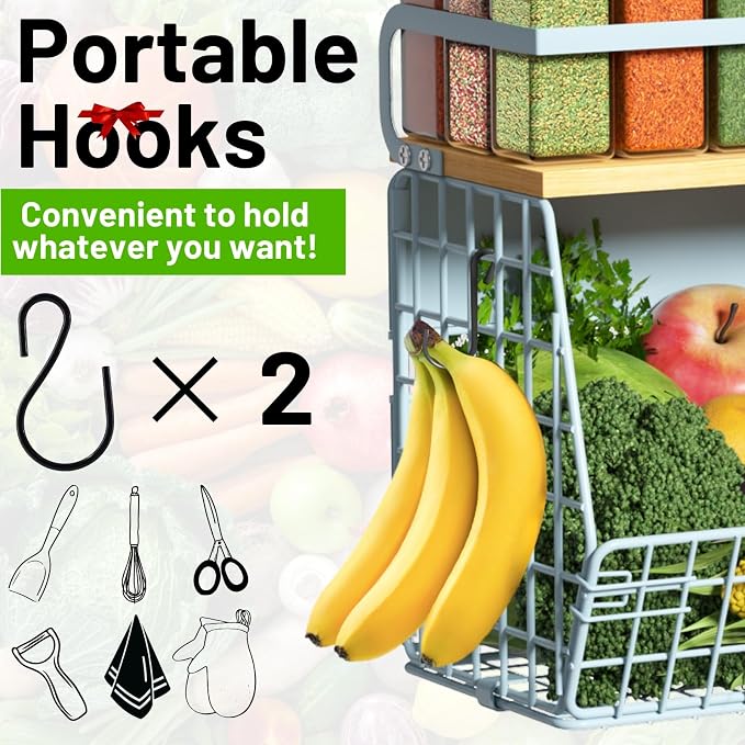 Magnetic Shelf for Fridge with Wood Lid, Fruit Potato and Onion Storage Bins - Image 6