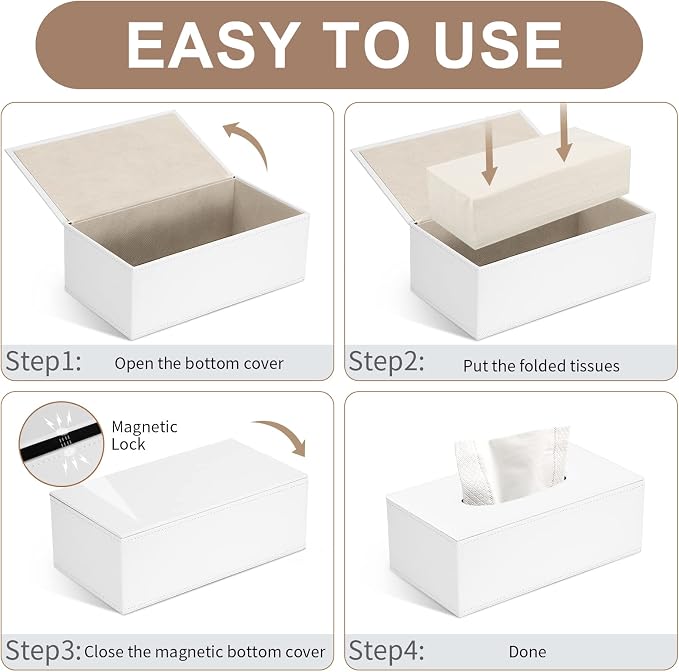 Tissue Box Cover, PU Leather Tissue Box Holder Rectangular Tissue Holders - Image 6