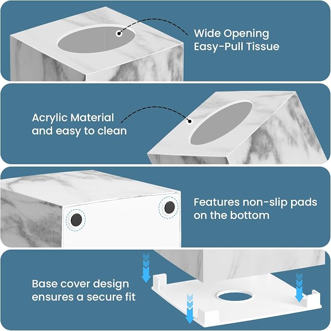 2 Pack Marble Tissue Box Cover, Square Acrylic Tissue Holder, Decorative Facial - Image 2