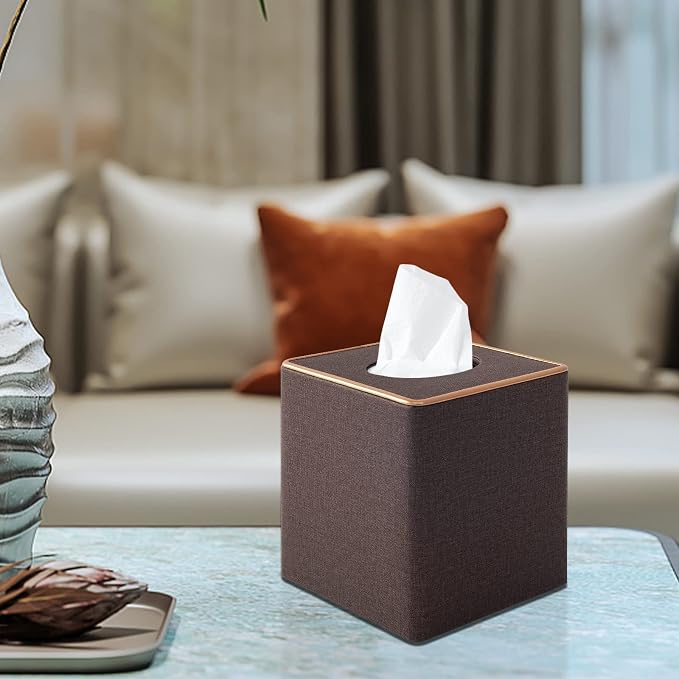 Linen Square Tissue Box Cover, Cube Tissue Box Holder－Excellent Rosegold - Image 7