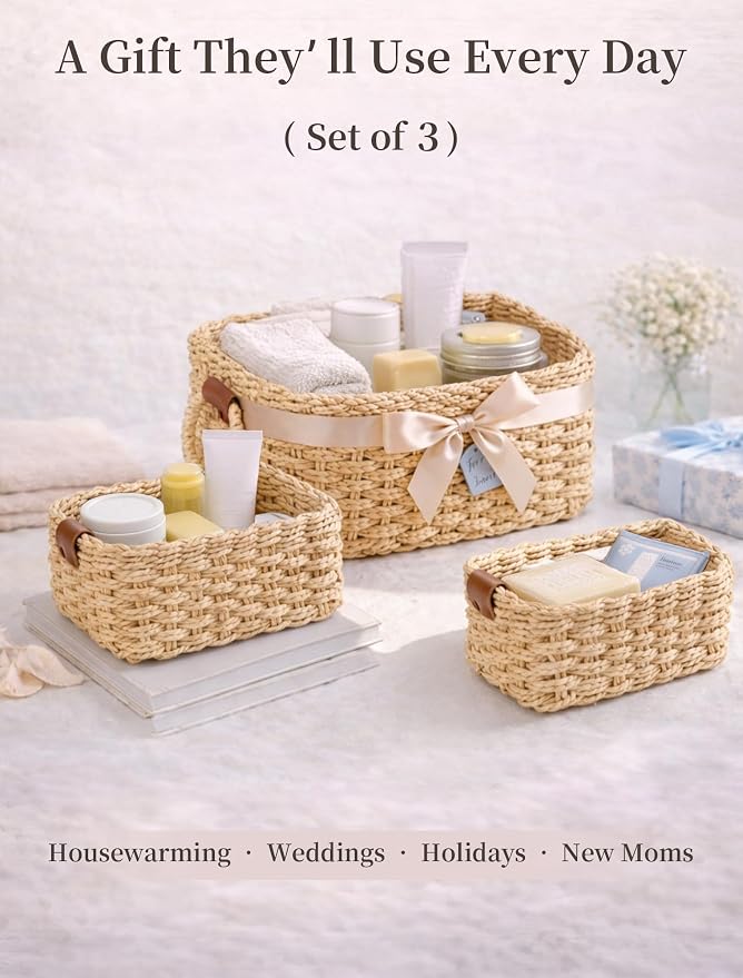 Storage Basket, Recycled Paper Rope Bathroom Basket Organizer, Mini wicker - Image 7