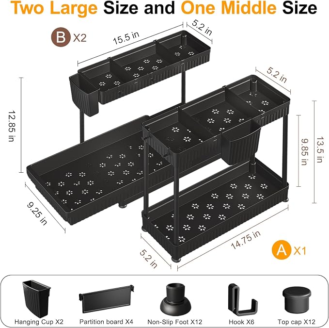 3 Pack Multi-Purpose Under Sink Organizers and Storage, 2026 L-Shaped Pull Out - Image 6