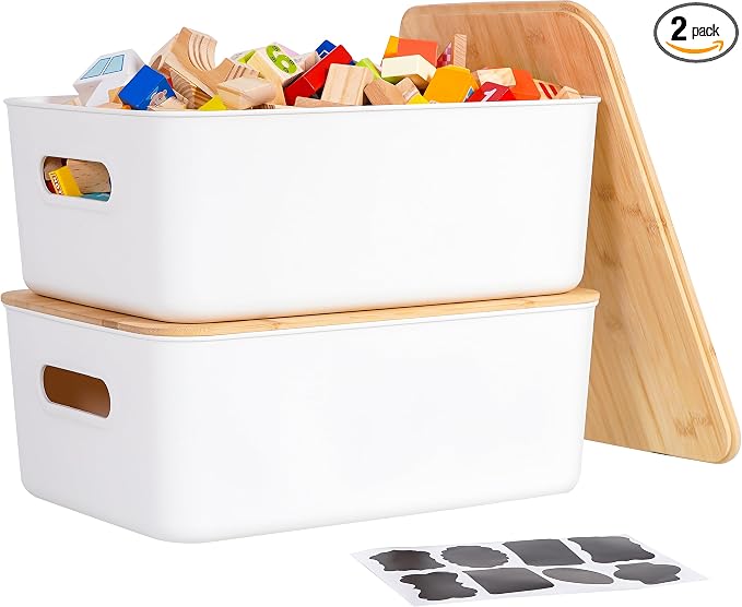 Citylife Storage Bins with Bamboo Lids 13QT Plastic Storage Containers by Anywish