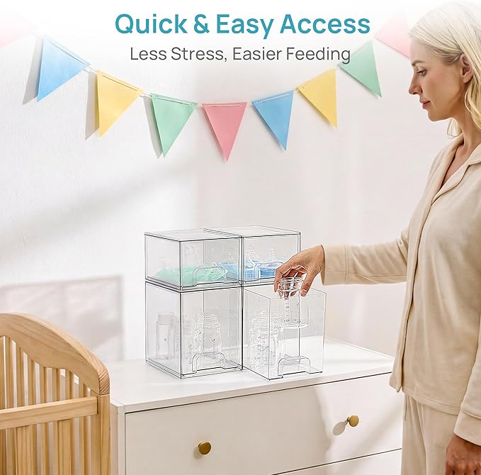 Vtopmart 4 Pack Clear Baby Bottle Organizer Set, Stackable Storage Drawers Ideal - Image 6