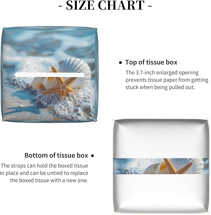 Shells Starfish on Beach Tissue Box Cover Square, Summer Ocean Shells Starfish - Image 5