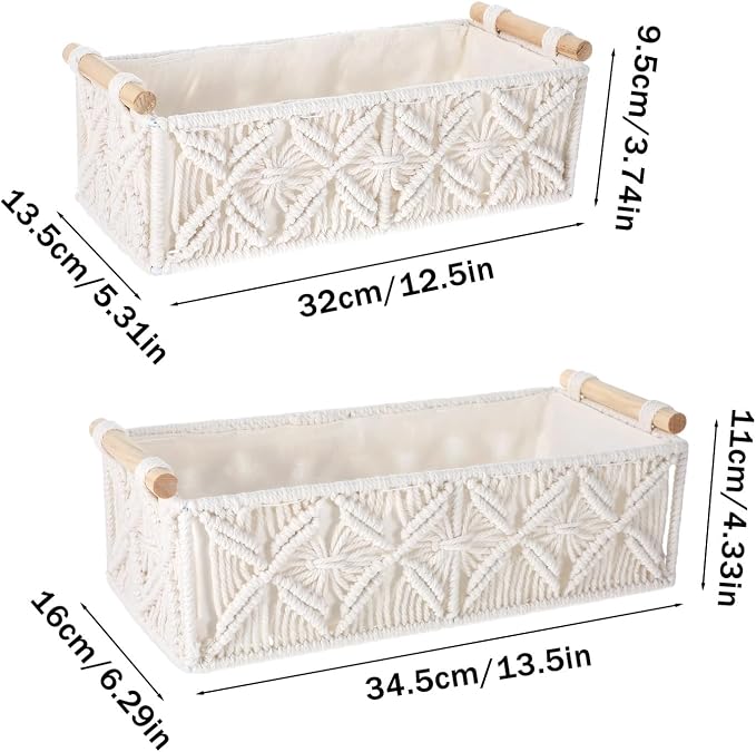 Macrame Storage Baskets 2PCS, Boho Woven Decorative Basket - Image 2