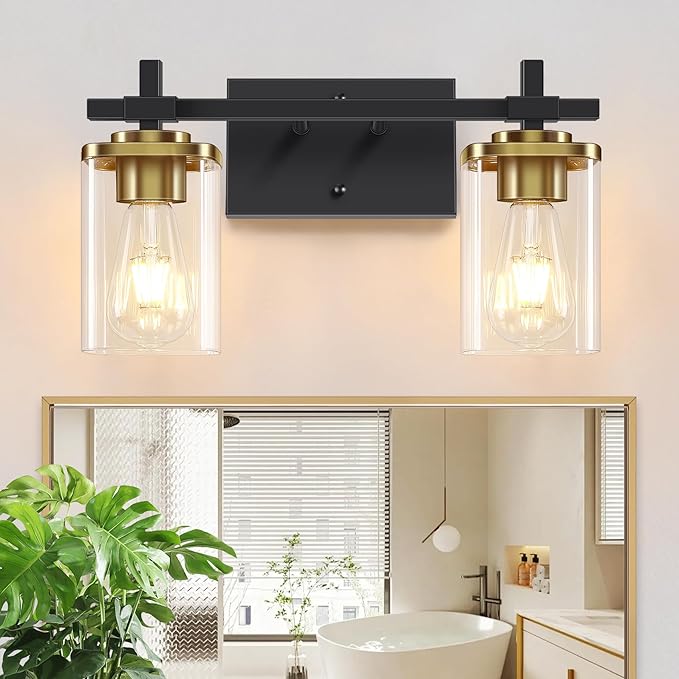2-Lights Black and Gold Bathroom Light Over Mirror by Spiglamm