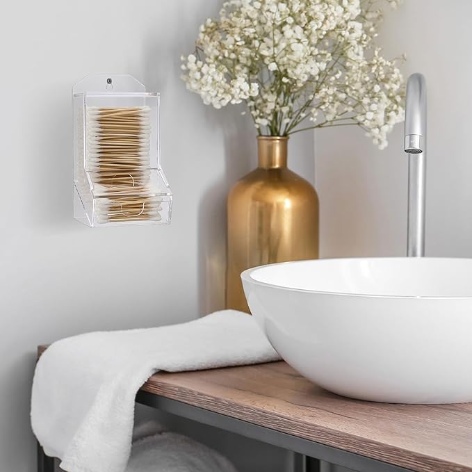 Hipiwe Clear Qtip Dispenser Wall Mount Acrylic Q Tip Holder Bathroom Cotton - Image 2