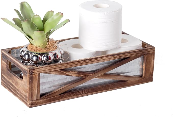 Wooden Toilet Tank Basket, Rustic Bathroom Decor Box, Farmhouse Toilet Paper by Venalys