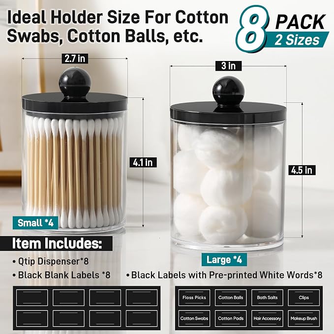 8 Pack Acrylic Qtip Holder Dispenser - Image 3