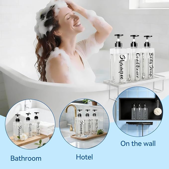 16.9oz Clear Shampoo and Conditioner Dispenser Set of 3, Refillable Empty - Image 7