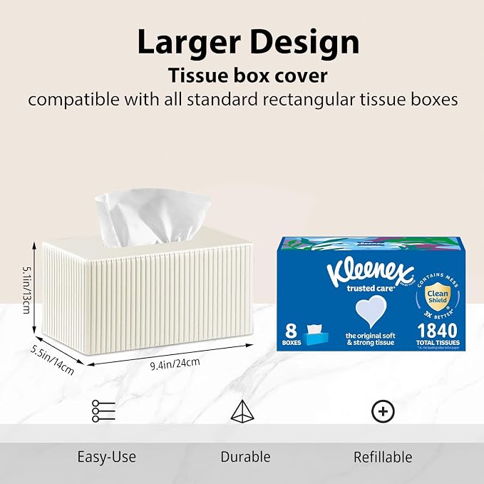 Larger Tissue Box Cover, Modern PU Leather Rectangular Facial Tissue Holder - Image 2