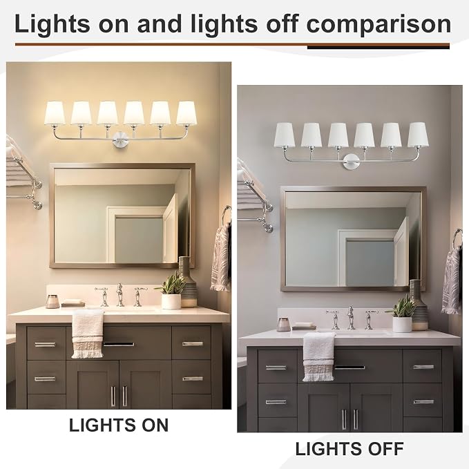 Bathroom Vanity Light, Brushed Nickel Bathroom Light Fixtures, 6-Light Lighting - Image 4