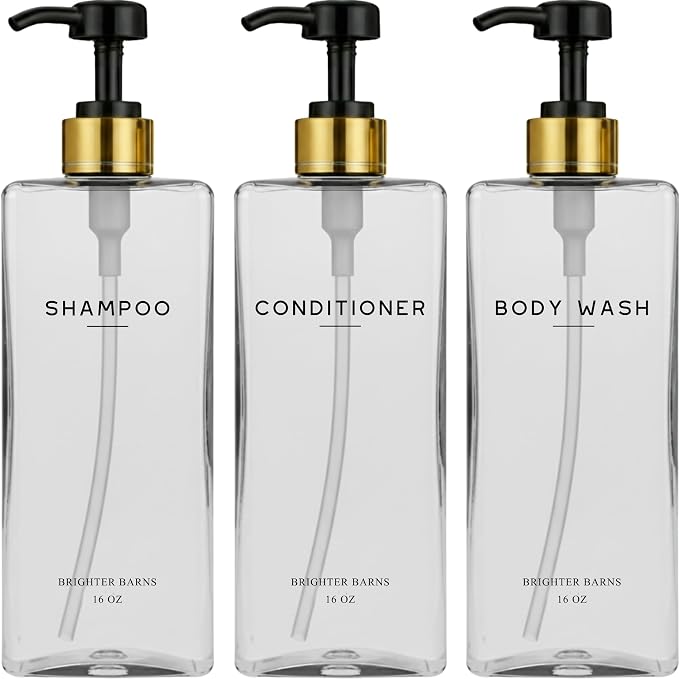 Clear Shampoo and Conditioner Dispenser Set by Brighter Barns by BrighterBarns