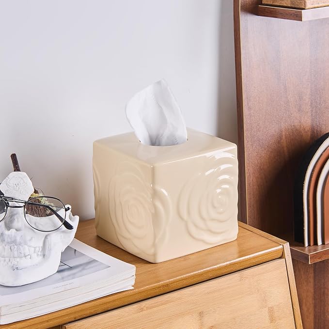 Beige Ceramic Cube Tissue Box Cover - Image 2