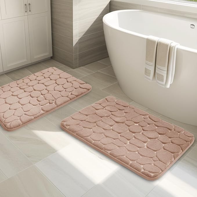 YIHOUSE Bathroom Rugs Mat Set 2 Piece Khaki, Memory Foam Bath Mats Sets - Image 7