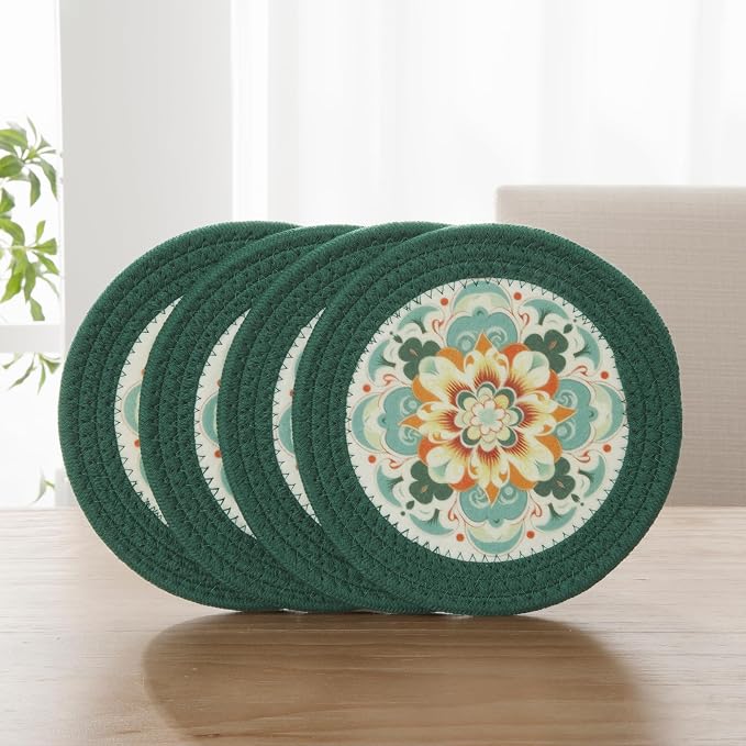 SHACOS 8 Inches Trivets for Hot Dishes, 4 Pieces Cotton and Felt Floral Trivets - Image 2
