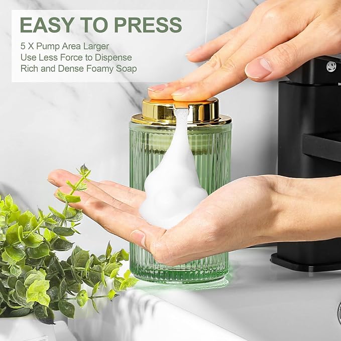 Green Glass Foaming Soap Dispenser, Ribbed Foam Hand Soap Dispenser - Image 4
