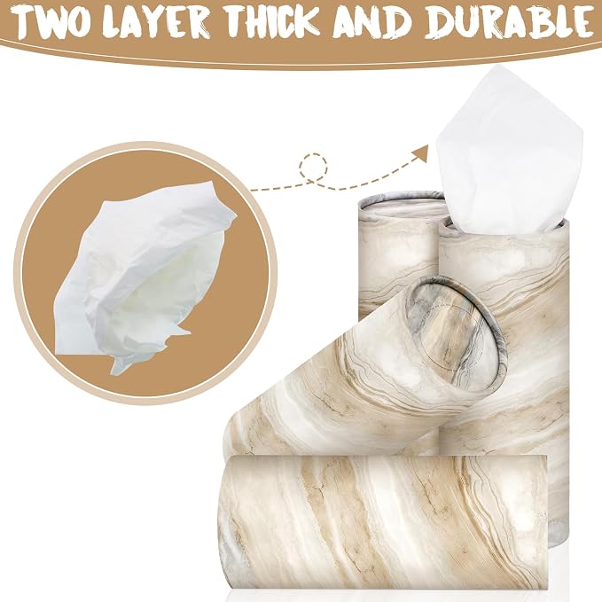 Geyoga 4 Pack Car Tissue Holder Marble Print Car Tissues Cylinder Round Paper - Image 3