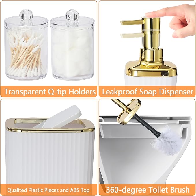 White Bathroom Set, Trash Can, Toothbrush Holder, Soap Dispensers, Toothbrush - Image 8