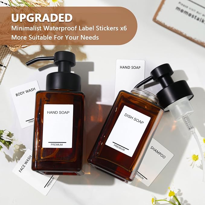 Foaming Hand Soap Dispenser 2 Pack, 12oz/350ml Amber Glass Foaming Soap - Image 5