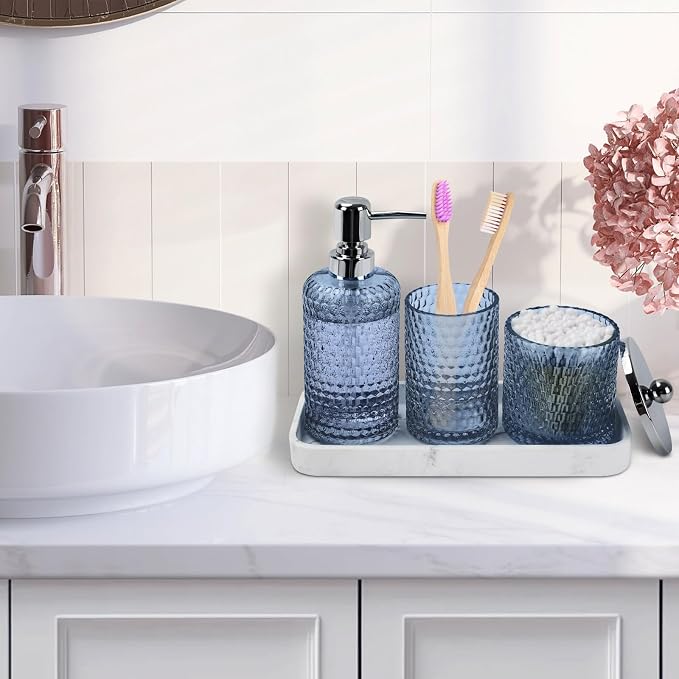 Bathroom Accessories Set, Toothbrush Holder, Qtip Holder Dispenser & Resin - Image 2