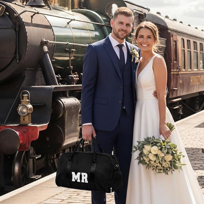 2 Pcs Wedding Weekender Bag Bride Groom Duffle Bag Chenille Letter Patch Travel - Image 4
